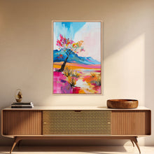 Load image into Gallery viewer, Bright Desert Tree Art - Framed Canvas Print, Southwestern Decor, Colorful Living Room Wall Art, Modern Desert Landscape
