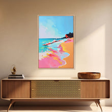 Load image into Gallery viewer, Dynamic Waves Crashing on Vibrant Beach - Framed Canvas Print, Coastal Wall Art, Ocean Vibes Decor for Living Room
