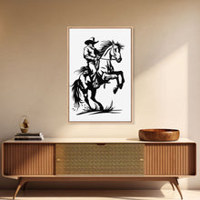 Load image into Gallery viewer, Dynamic Cowboy on Rearing Horse - Framed Canvas Print, Western Wall Art, Rustic Decor, Living Room and Bedroom Art Print
