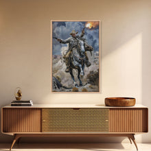 Load image into Gallery viewer, Framed Canvas Print, Dynamic Cowboy Shooting Pistols Wall Art, Western Decor for Living Room or Bedroom, Exciting Wall Art, Home Decoration
