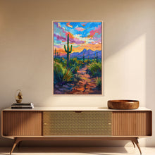Load image into Gallery viewer, Framed Canvas Print, Sunset Over Desert with Cacti, Stunning Wall Art for Living Room or Bedroom Decor
