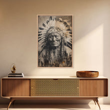 Load image into Gallery viewer, Native American Chief Portrait - Sepia Canvas Print, Historical Wall Art, Indigenous Art for Home, Rustic Native American Decor
