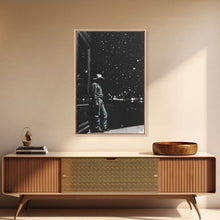Load image into Gallery viewer, Cowboy in Starry Night Print - Framed Canvas Wall Art, Rustic Western Decor, Starry Sky Cowboy Artwork for Living Room, Night Sky Art
