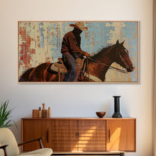 Load image into Gallery viewer, Cowboy Riding Horse in Abstract Style, Perfect Bedroom Art, Framed Canvas Print, Rustic Living Room Decor, Modern Home Decoration
