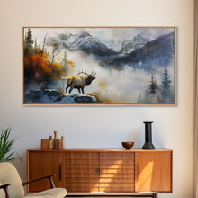 Load image into Gallery viewer, Majestic Elk in Misty Mountains, Framed Canvas Print, Perfect for Living Room Art, Rustic Bedroom Decor, Nature Wall Art, Wildlife Scene
