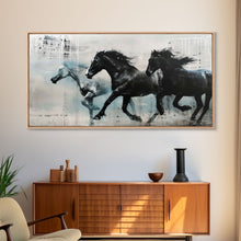 Carregar imagem no visualizador da galeria, Galloping Horses in Monochrome Abstract Landscape, Perfect Wall Art, Framed Canvas Print for Living Room or Bedroom Decor, Equestrian Art
