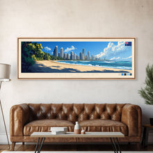 Load image into Gallery viewer, Gold Coast, Australia Travel Poster Panoramic Canvas Print, Gold Coast, Australia Painting, Australia Art, Gold Coast Travel Art, Guest Room Painting
