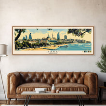 Carregar imagem no visualizador da galeria, Baku, Azerbaijan Panoramic Canvas Print, Baku, Azerbaijan Painting, Azerbaijan Art, Baku Travel Poster, Travel Art, Living Room Painting
