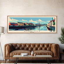 Load image into Gallery viewer, Derry City, Ireland Panoramic Canvas Print, Derry City, Ireland Painting, Ireland Art, Derry City Travel Poster, Travel Art, Living Room Painting
