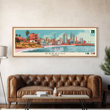 Load image into Gallery viewer, Karachi, Pakistan Panoramic Canvas Print, Karachi, Pakistan Painting, Pakistan Art, Karachi Travel Poster, Travel Art, Housewarming Gift
