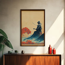 Load image into Gallery viewer, Samurai and Japanese Maple Tree Portrait, Framed Canvas Print, Ready To Hang Framed Wall Art
