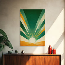 Load image into Gallery viewer, Emerald Green Sun Burst, Art Deco Style, Framed Canvas Print, Ready To Hang Framed Wall Art, Living Room Wall Hanging
