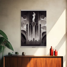 Carregar imagem no visualizador da galeria, Black And White Art Print, Art Deco Architecture, Framed Canvas Print, Ready To Hang Framed Wall Art, Living Room Wall Hanging

