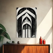 Carregar imagem no visualizador da galeria, Black And White Art Print, Art Deco Architecture, Framed Canvas Print, Ready To Hang Framed Wall Art, Living Room Wall Hanging
