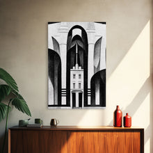 Carregar imagem no visualizador da galeria, Art Deco Black And White Art Print, Art Deco Architecture, Framed Canvas Print, Ready To Hang Framed Wall Art, Living Room Wall Hanging
