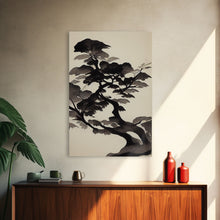 Carregar imagem no visualizador da galeria, Black and White Japanese Maple Tree, Framed Canvas Print, Ready To Hang Framed Wall Art, Living Room Wall Hanging
