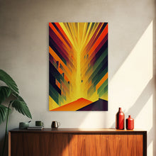 Load image into Gallery viewer, Unique art deco style abstract art, reflections of a sunset through stained glass, framed canvas print
