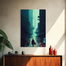 Load image into Gallery viewer, Cyberpunk Tokyo, 80s style retro-futurism, blade runner inspired art, ready to hang framed canvas print wall decor
