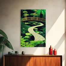 Load image into Gallery viewer, Emerald green Japanese zen garden art, framed canvas print, abstract art
