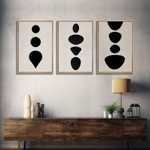 Load image into Gallery viewer, 3 Piece Framed Canvas Wall Art Abstract Geometric Shapes, Triptych Wall Decor, Cool Kitchen Art, Above Sofa Art, Unique Art
