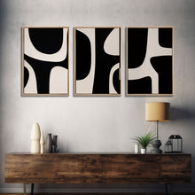 Load image into Gallery viewer, 3 Piece Framed Canvas Wall Art Abstract Geometric Shapes, Triptych Wall Decor, Cool Kitchen Art, Above Sofa Art, Unique Art, Abstract Decor
