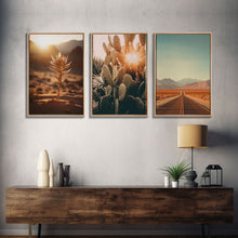 Load image into Gallery viewer, 3 Piece Triptych Framed Canvas Wall Art Set of 3 Cactus Desert Landscape Arizona Road Photography Prints Minimalist Modern Art Western Decor
