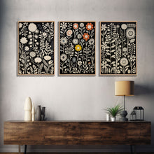 Load image into Gallery viewer, Boho Style Framed Wall Art 3 Panel Set, Abstract Floral Botanical Prints, Minimalist Midcentury Modern Art, Boho Wall Decor

