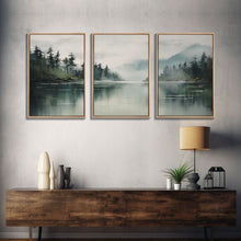 Load image into Gallery viewer, 3 Piece Triptych Canvas Print Set, Oil Painting Landscape Painting, Tropical River Scene, Minimalist Boho Decor
