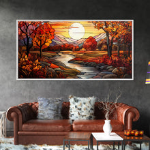 Carregar imagem no visualizador da galeria, Fall Centerpiece Landscape Painting Canvas Print, Stained Glass Style Art, Stained Glass Wall Art, Autumn Decor, Rustic Fall Art, Fall Decor
