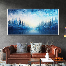 Carregar imagem no visualizador da galeria, A Winter Scene, Framed Canvas Print, Mosaic Style Painting Print, Stained Glass Style Art, Above Mantle Art, Living Room Decor
