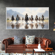 Load image into Gallery viewer, Cowboy Art Print, Western Wall Art, Horse Wall Art, Canvas Print, Wall Hanging, Panoramic Art, Ranch Decor, Western Art, College Dorm Decor
