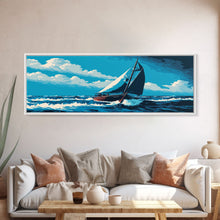 Cargar imagen en el visor de la galería, Come Sail Away - Panoramic Sail Boat Art - Framed Canvas Print - Oil Painting Reprint - Framed Art - Sailing On The Ocean Blue
