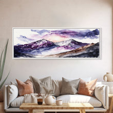 Load image into Gallery viewer, Framed Canvas Print of Majestic Mountain Landscape | Vibrant Hues | Watercolor Painting | Ready-to-Hang | Home Decor
