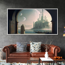 Load image into Gallery viewer, Two Moon Alien World, Dune Inspired Art, Framed Canvas Print, Scifi Art
