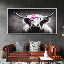 Load image into Gallery viewer, Cute Highland cattle canvas, wall art, Farmhouse decor, Cow Black White print Rustic wall decor Animals painting Scottish cow wall art
