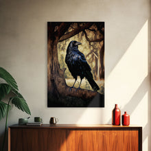Load image into Gallery viewer, Portrait of a raven, cool crow art, framed canvas print
