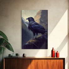 Load image into Gallery viewer, The raven, cool mountain crow art, raven in a forest portrait, fine art poster print
