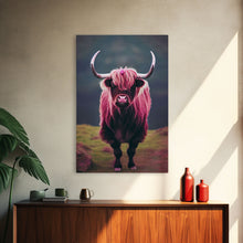 Cargar imagen en el visor de la galería, Colorful farmhouse art, Highland cow, Scotland cattle, framed canvas print, pink cow
