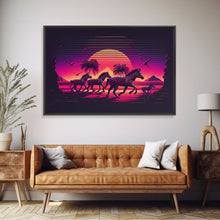 Load image into Gallery viewer, Zebra running through the plains, synthwave art, framed canvas print, framed wall art
