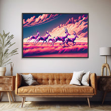 Load image into Gallery viewer, Herd of African Gazelles, vaporwave art, synthwave aesthetic nature print, framed canvas print
