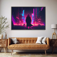 Load image into Gallery viewer, Cyberpunk City, Neon synthwave dystopian art, framed canvas print
