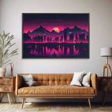 Cargar imagen en el visor de la galería, City Mountains Landscape Sea Ocean Moon Purple Wall Art Print, Wall Decor, Fine Art Print, Wall Poster
