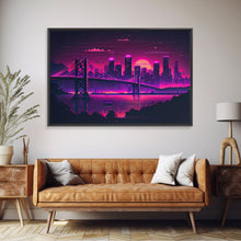 Cargar imagen en el visor de la galería, Cityscape Bridge Full Moon Purple Night Fine Art Print, Wall Decor, Wall Art Print, Wall Poster
