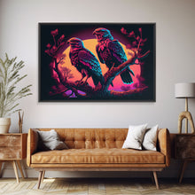 Load image into Gallery viewer, Birds of Prey at sunset, Hawks on a branch, framed canvas print
