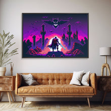 Load image into Gallery viewer, Barbarian vs Vampires, pixel art, DND RPG concept art, vaporwave aesthetic gamer room art, framed canvas print
