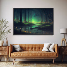 Cargar imagen en el visor de la galería, Fireflies In Forest Swamp Night Green Wall Poster, Wall Decor, Wall Art Print, Fine Art Print
