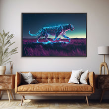 Load image into Gallery viewer, Robot Cheetah, Synthwave cyberpunk art, robot cheetah, framed canvas art, canvas print
