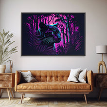 Load image into Gallery viewer, Vaporwave art,  framed canvas print, Jungle Panther synthwave portrait

