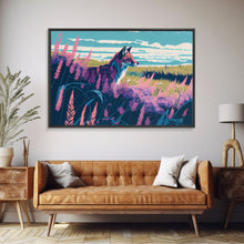 Cargar imagen en el visor de la galería, Cute fox in a field, watercolor art, framed canvas print, colorful animal art
