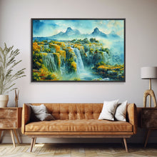 Load image into Gallery viewer, Water color painting of beautiful waterfalls, framed canvas print
